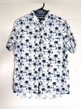 Sunrise Kingdom Men's Hawaiian Tropical Short Sleeve Button-Up Shirt M White